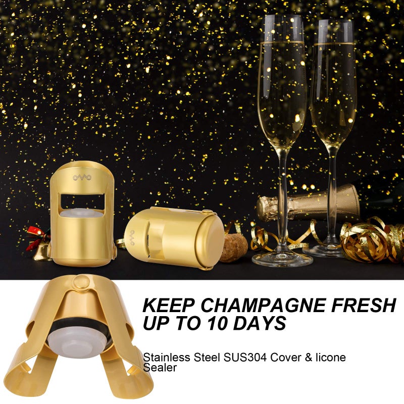 OWO Champagne Bottle Stoppers Stainless Steel, Reusable Champagne Cork & Saver Stopper, Leak Proof Prosecco & Sparkling Wine Plug, Bubble Retention Protectionï¼ˆGold, 2 Packï¼‰ - Image 1